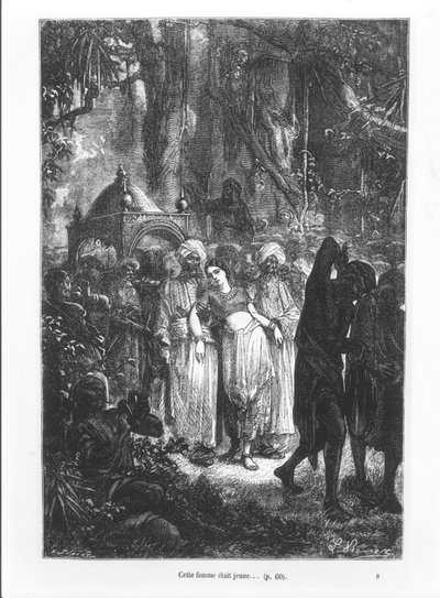この女性は若かった、ルイスデュモン（b.1822）1873によって刻まれたジュールヴェルヌ（1828-1905）による「80日間の世界中」のイラスト 作： Hippolyte Leon Benett